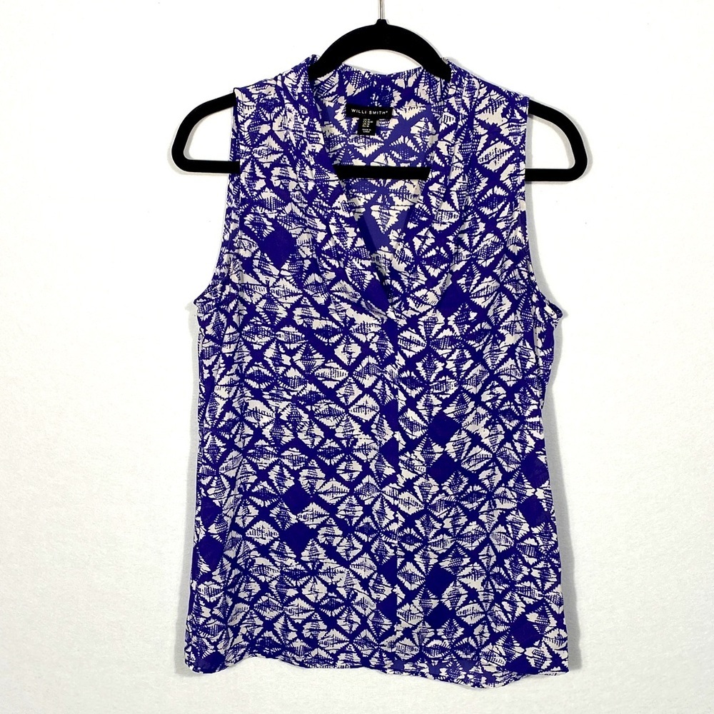 Willi Smith Purple and White Geometric Sleeveless Blouse size medium
